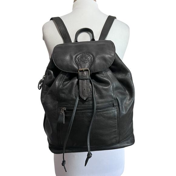 Vintage Eddie Bauer Leather Backpack Rucksack Bag Black Soft Adjustable Straps - Picture 1 of 14